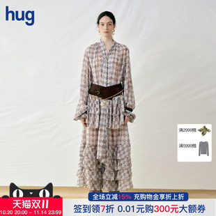 Cello 系带荷叶边长袖 Sonata 2025秋冬新款 人丝蛋糕连衣裙 hug