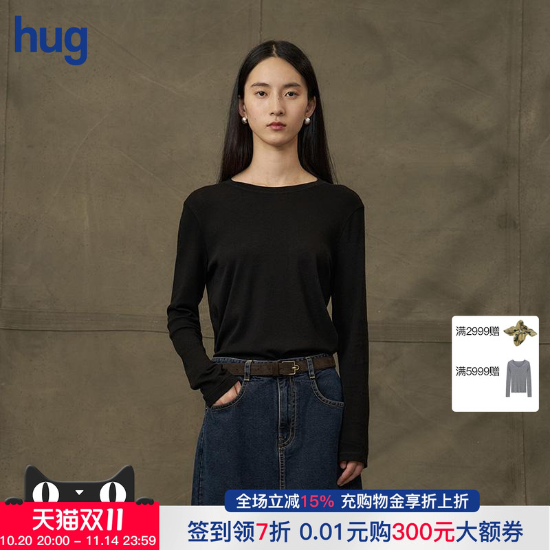 【WHM】hug 新款简约打底美利诺羊毛混纺牦牛绒圆领上衣