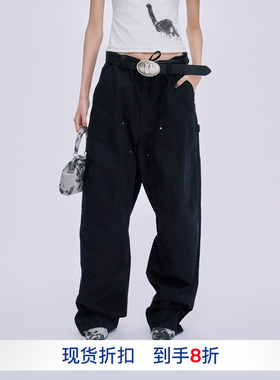 【MARKGONG】hug 2025秋冬新款休闲显腿长黑色工装裤