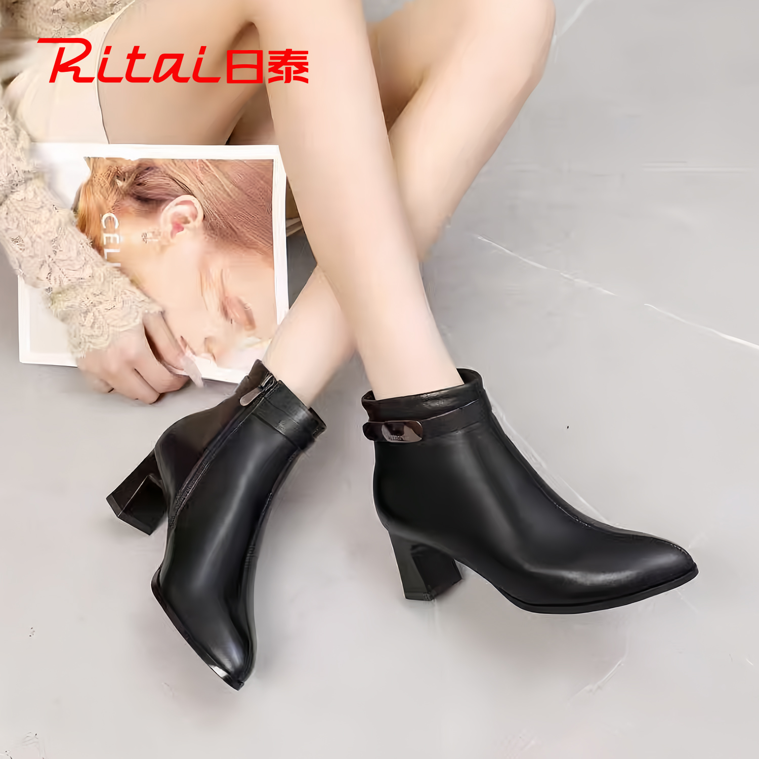 日泰真皮短靴女加绒保暖高跟时装