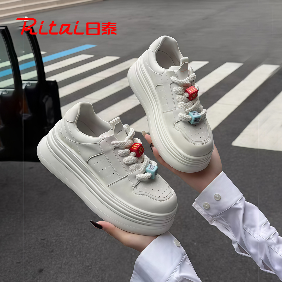 日泰真皮小白鞋女增高松糕底板鞋