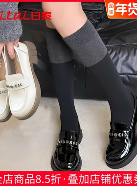 日泰厚底漆皮乐福鞋女2025春季新款真皮黑色单鞋通勤深口小皮鞋女