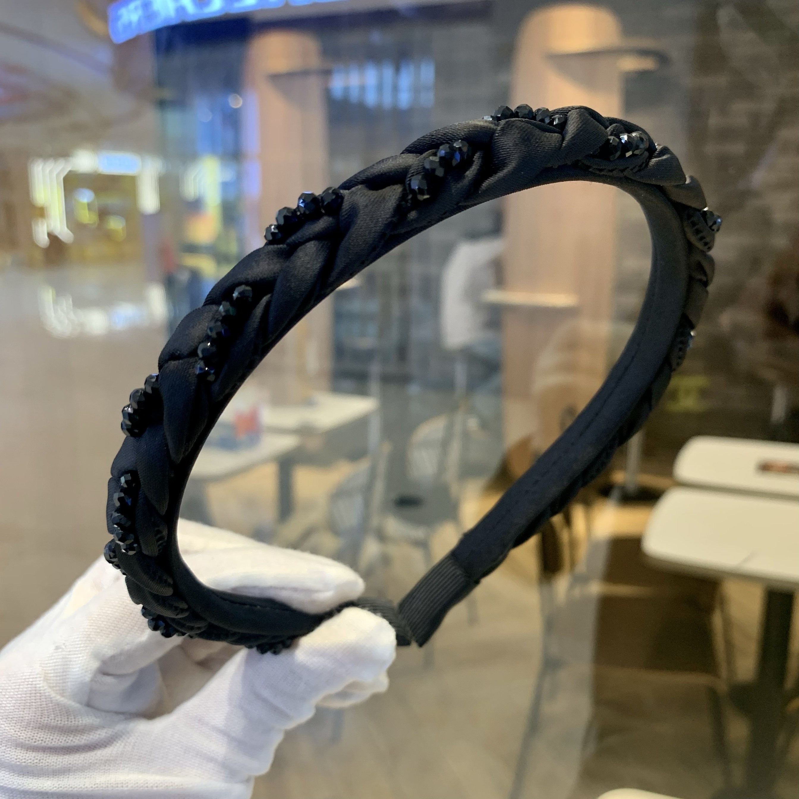 韩国进口发饰头箍女高级感黑色水钻编织麻花宽边压发卡子洗脸专用