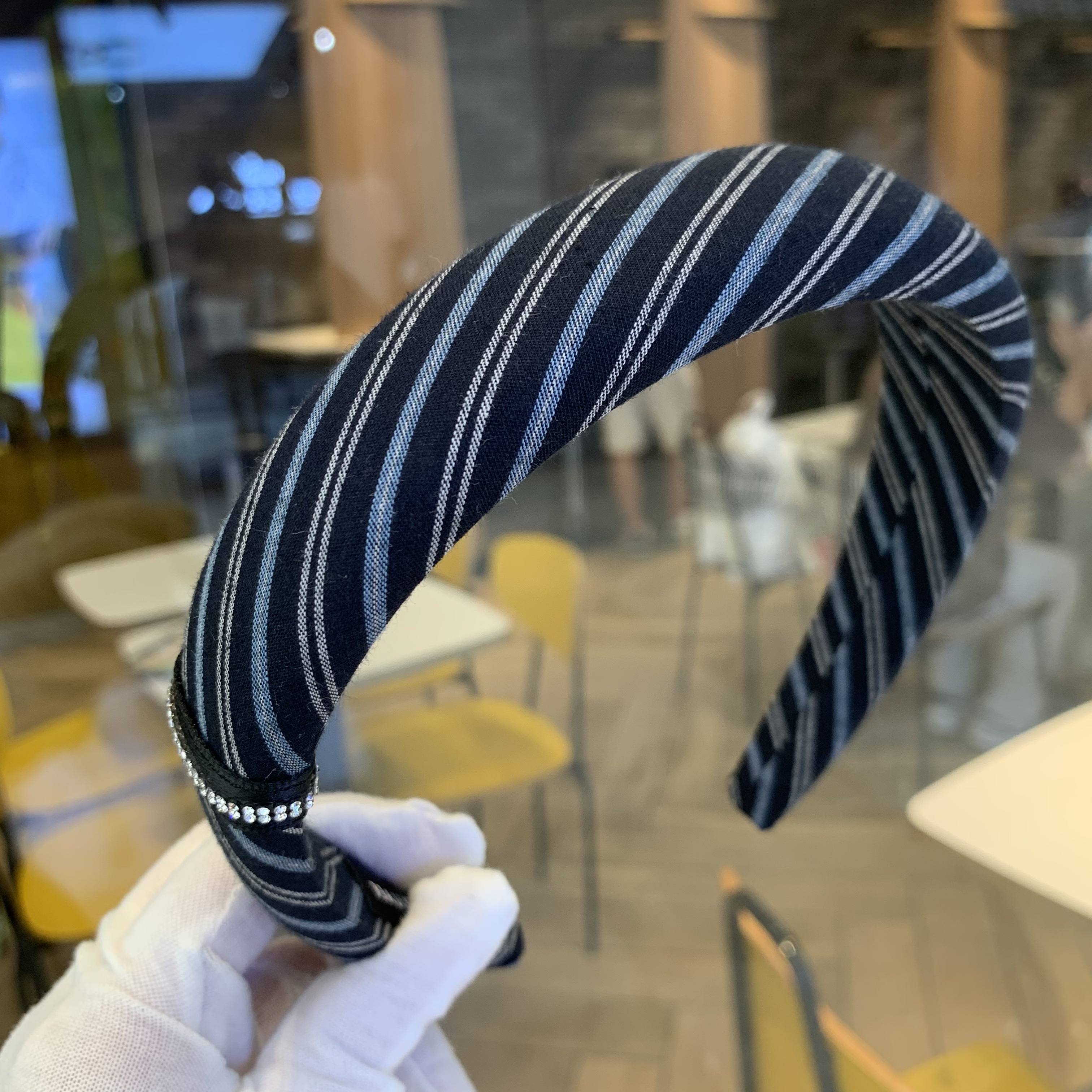港风拼色条纹镶钻发卡发箍女高颅顶显脸小成人发捆洋气压发头箍