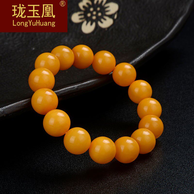 珑玉凰天然蜜蜡手串男女鸡油黄蜜蜡佛珠原石圆珠琥珀手链女HW0514