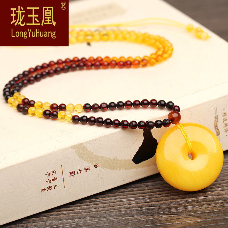 女款天然老蜜蜡吊坠男女原石鸡油黄蜜蜡平安扣琥珀项链挂件XL0616