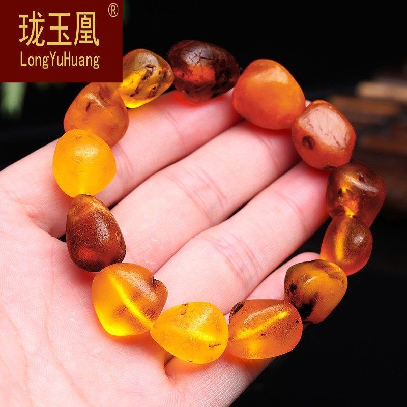 原矿天然蜜蜡原石手串琥珀男女士随形手链毛料带皮证书练手XL0616