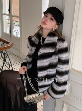 【TR】“黑丝绒”冬龙猫皮草整皮进口雷克斯獭兔毛简单皮草外套女