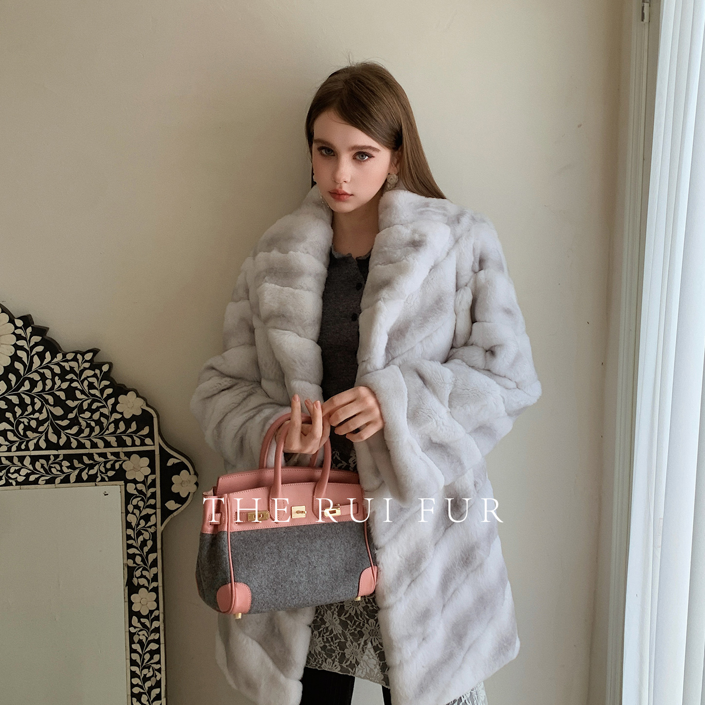 【TR】“侘寂北岛2.0”进口青紫蓝兔中长款皮草2025冬季新款外套