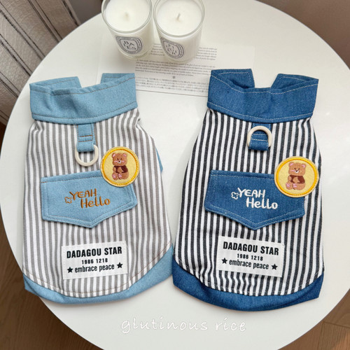 狗狗衣服春夏潮酷条纹牛仔衣背心马甲宠物猫咪泰迪比熊雪纳瑞衣服