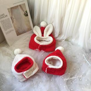 小狗狗专用圣诞毛绒帽子秋冬季约克夏冬天戴的头套新年过年小型犬