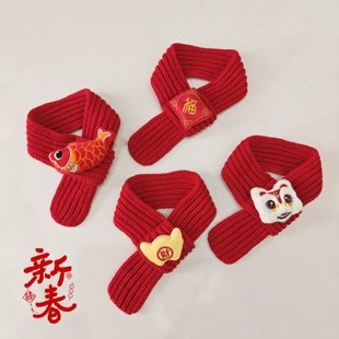 猫咪新年围巾宠物围脖红色保暖中国风口水巾围兜狗狗新年装饰品