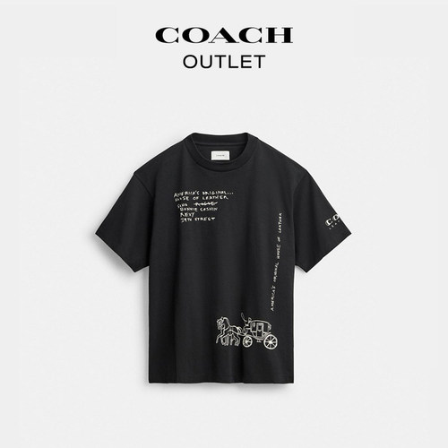 COACH/蔻驰奥莱男女通用棉质SKETCH马车图案休闲T恤马年
