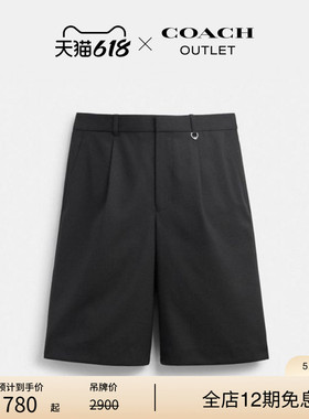 COACH/蔻驰奥莱男士黑色BERMUDA西装短裤宽松休闲简约潮流