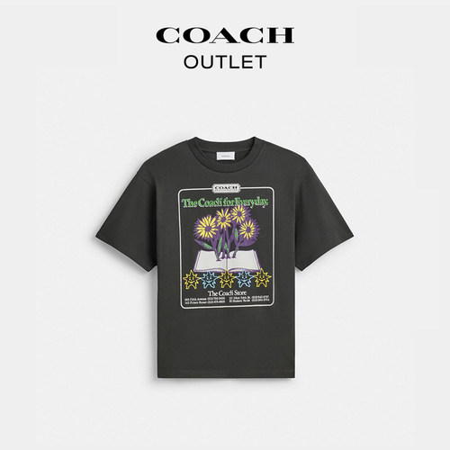 COACH/蔻驰奥莱男士棉质COLLAGE FLOWER图案休闲短袖T恤