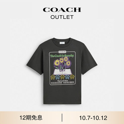 COACH/蔻驰奥莱男士棉质COLLAGE FLOWER图案休闲短袖T恤