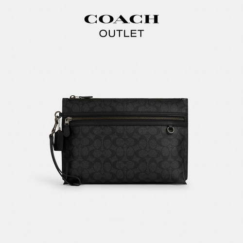 COACH/蔻驰奥莱男士老花黑色CARRY ALL手拿包腕包