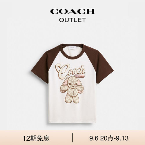 【新款】COACH/蔻驰奥莱女士棉质CHERRY FLOPPY STUFFIE短袖T恤