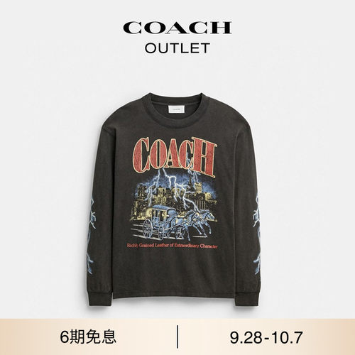 【新款】COACH/蔻驰奥莱男士棉质METAL图案休闲宽松长袖圆领T恤