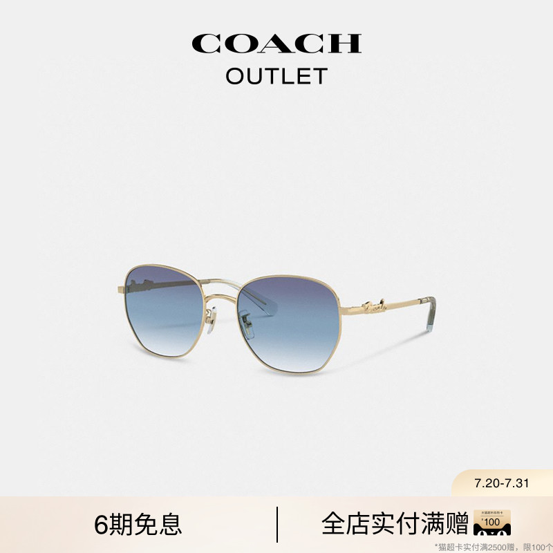 【礼物】COACH/蔻驰奥莱女士COACH文字图案圆形框太阳眼镜