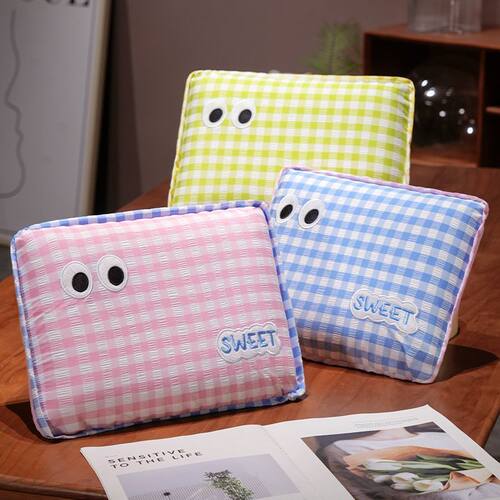 可爱多巴胺格子坐垫记忆棉午睡枕小学生趴睡小枕头女生睡觉小