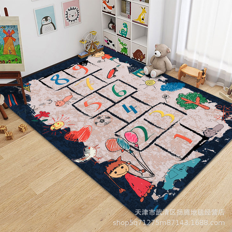 现货卡通跳房子地毯客厅沙发茶几地垫卧室床边毯阅读区满铺垫