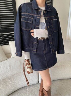 司南 早春新款 天丝莱赛尔明外缝线牛仔外套半身短裙套装 SN8532