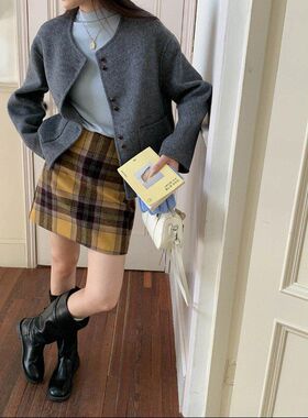 3th Morning 特调秋日 韩系小香风圆领羊毛双面呢外套ZY3456