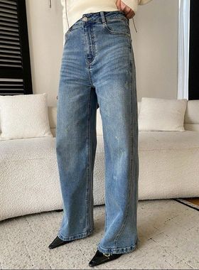 司南 早春新款 解构双侧缝设计感高腰显瘦宽松阔腿牛仔裤 SN8550