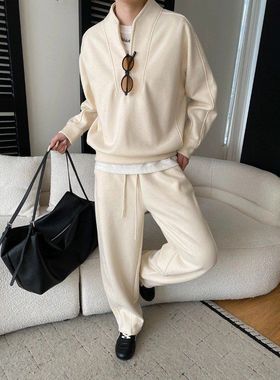 司南 美式运动风半拉链休闲加绒卫衣抽绳阔腿休闲裤套装 SN8309