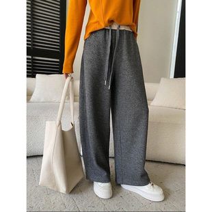 SN8335 加绒加厚撞色抽绳腰宽松垂感休闲阔腿裤 司南 入冬百搭王