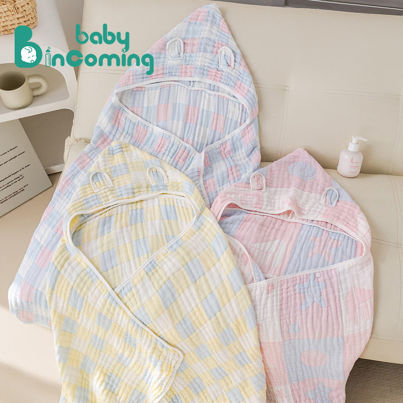 儿童浴巾纱布连帽斗篷浴袍婴幼儿可穿式柔软吸水家用婴儿洗澡巾