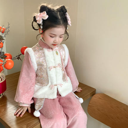 NEXT JASON女童中国风汉服套装冬季中式拜年服加绒加厚粉色2件套