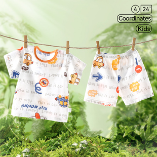 短袖 夏天家居空调套睡衣女儿童短裤 套装 婴儿夏装 纯棉 薄款 男宝夏季