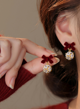 ACC蝴蝶结耳钉999银本命年轻奢高级耳环2026马年过新年红色女耳饰