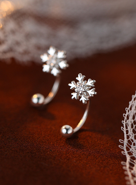 ACC雪花耳钉999纯银轻奢高级感2025新款圣诞节爆款耳环小众女耳饰