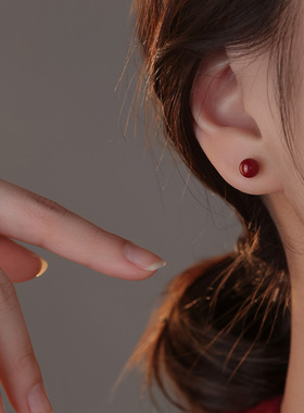 ACC朱砂耳钉999纯银新年本命年红色女款2026马年耳环过年礼物耳饰