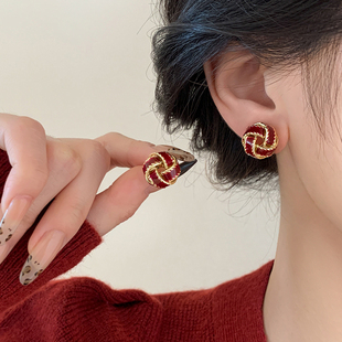 ACC同心结耳钉999银轻奢高级感2026马新年本命年红耳环女过年耳饰