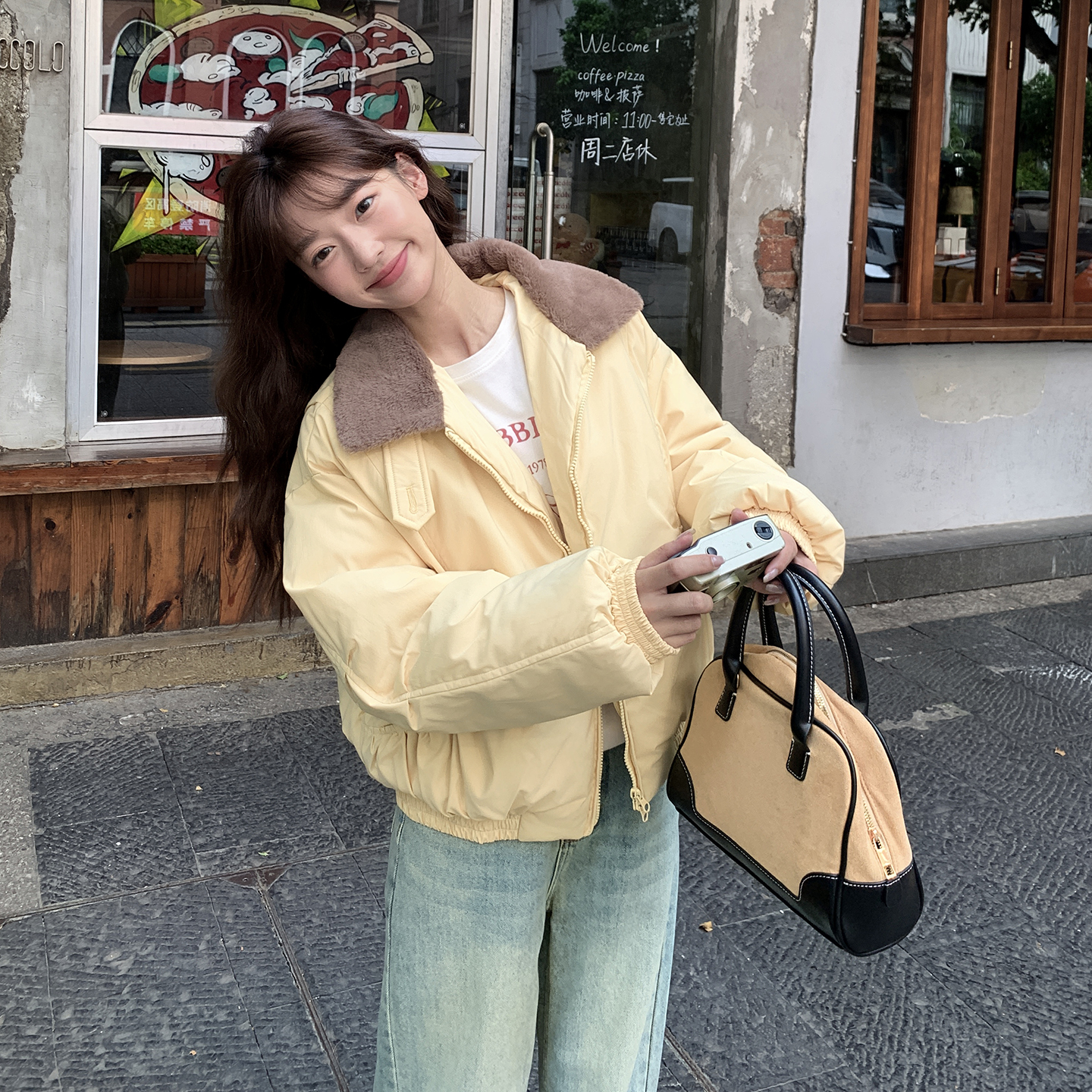 实拍2025新羽绒棉服女冬季短款羊羔毛小个子保暖宽松复古棉衣外套