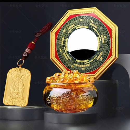 聚宝盆招米乾坤八卦镜吉祥摆件