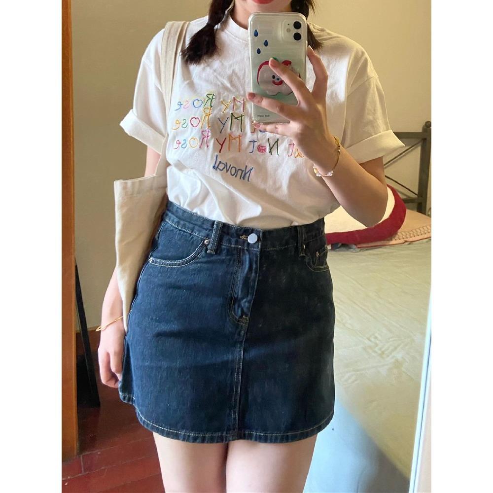 高腰牛仔短裙女夏季大码胖mm显瘦百搭半身裙防走光小个子a字裙裤