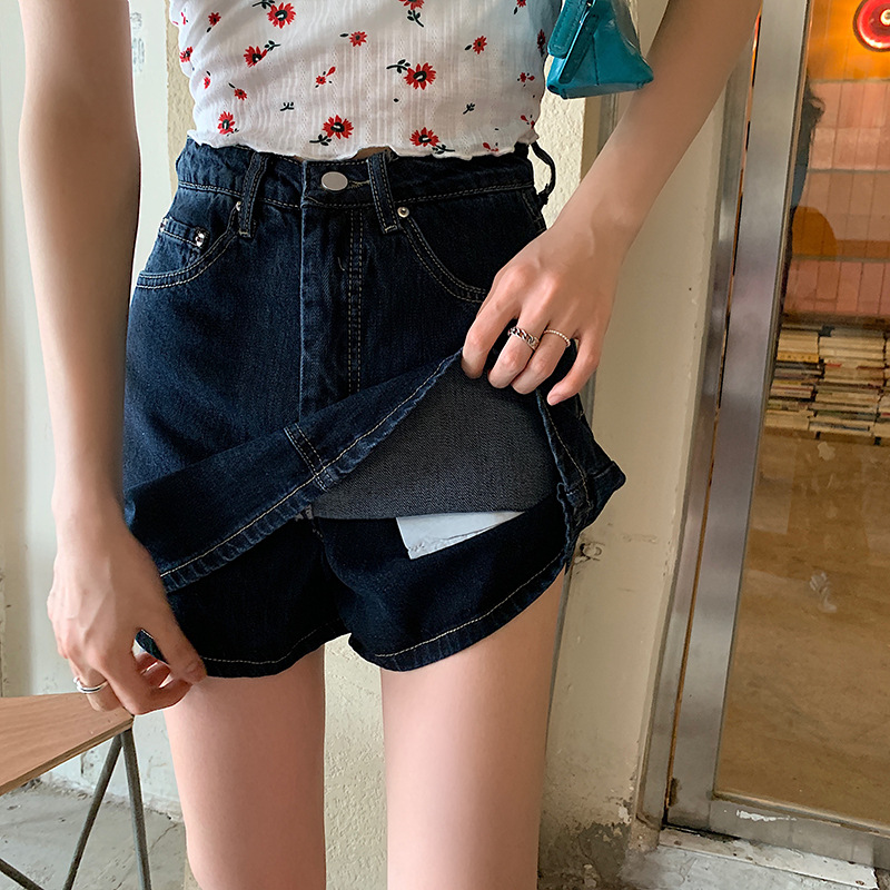大码牛仔短裙女夏季半身裙高腰a字显瘦宽松梨形身材胖mm复古裤裙