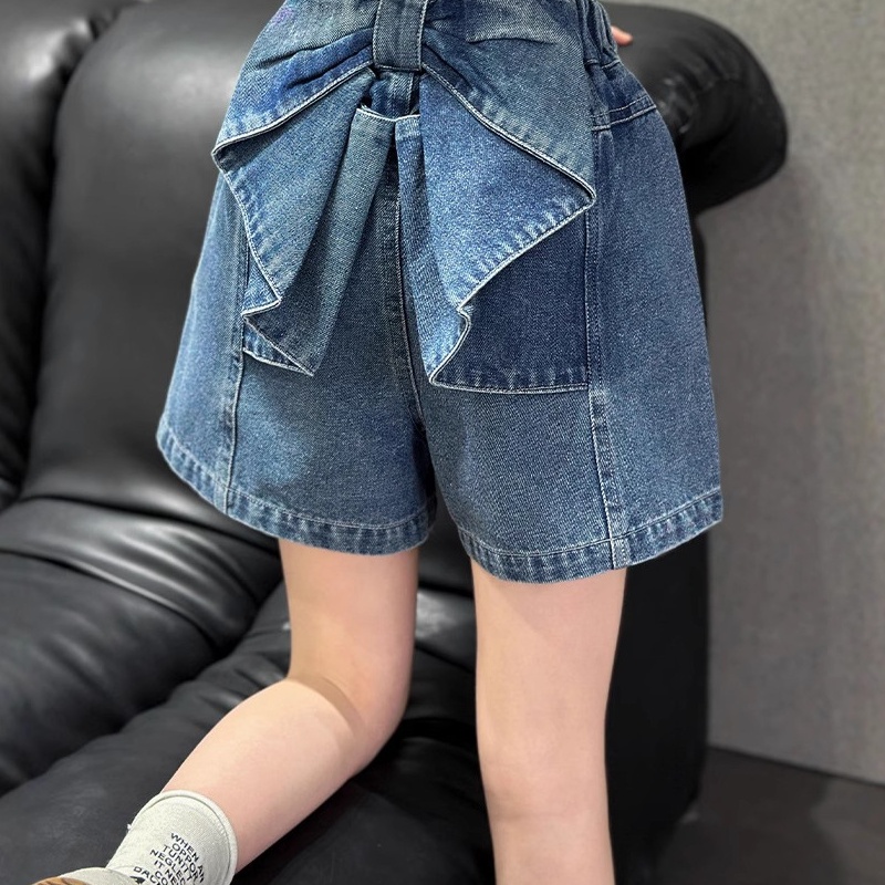 女童牛仔短裤夏季儿童蝴蝶结短裤2025新款外穿网红炸街女大童潮酷