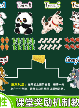 动物奖励机制磁性力吸黑板贴幼儿园小学英语课堂小组PK比竞争教具