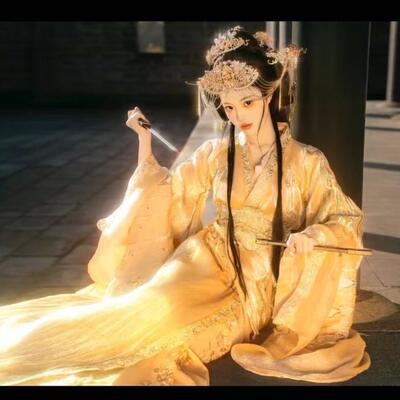 2025新款游园惊梦金色重华战国跑满绣工艺直裾魏晋风仙气飘飘广袖