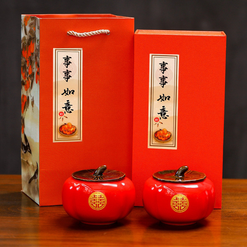 如意茶叶中式风结婚纪念品糖果罐