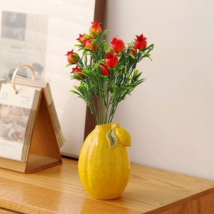 金龙堂北欧现代风柠檬水果花瓶摆件仿真花果高档家居玄关装饰客厅