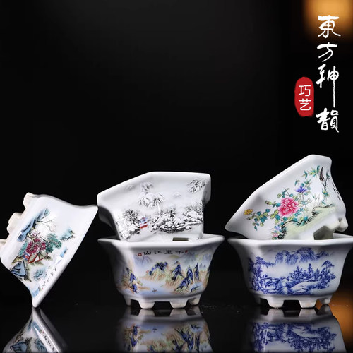 小花盆山水高温贴画中国风