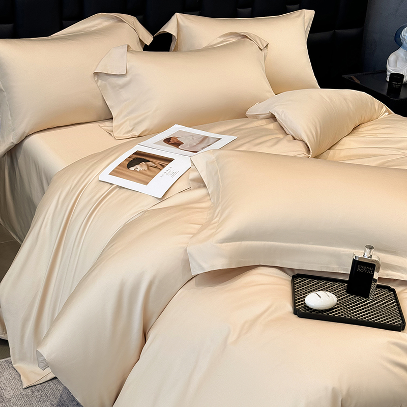 简约轻奢180S长绒棉四件套100%纯棉高档酒店风全棉床笠款床上用品