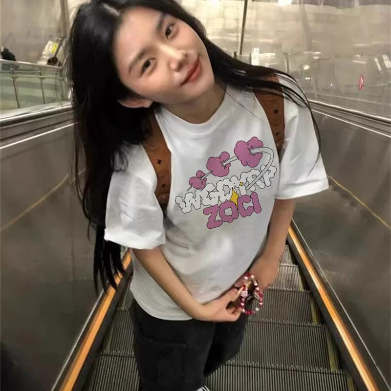 白色纯棉宽松正肩显瘦短袖t恤女2025年春夏新款情侣夏装圆领上衣